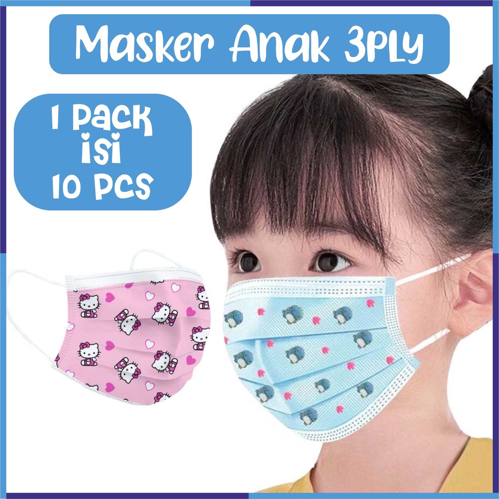 Masker Anak 3ply Lucu Motif Kids Cute Mask Earloop Disposable 10pcs