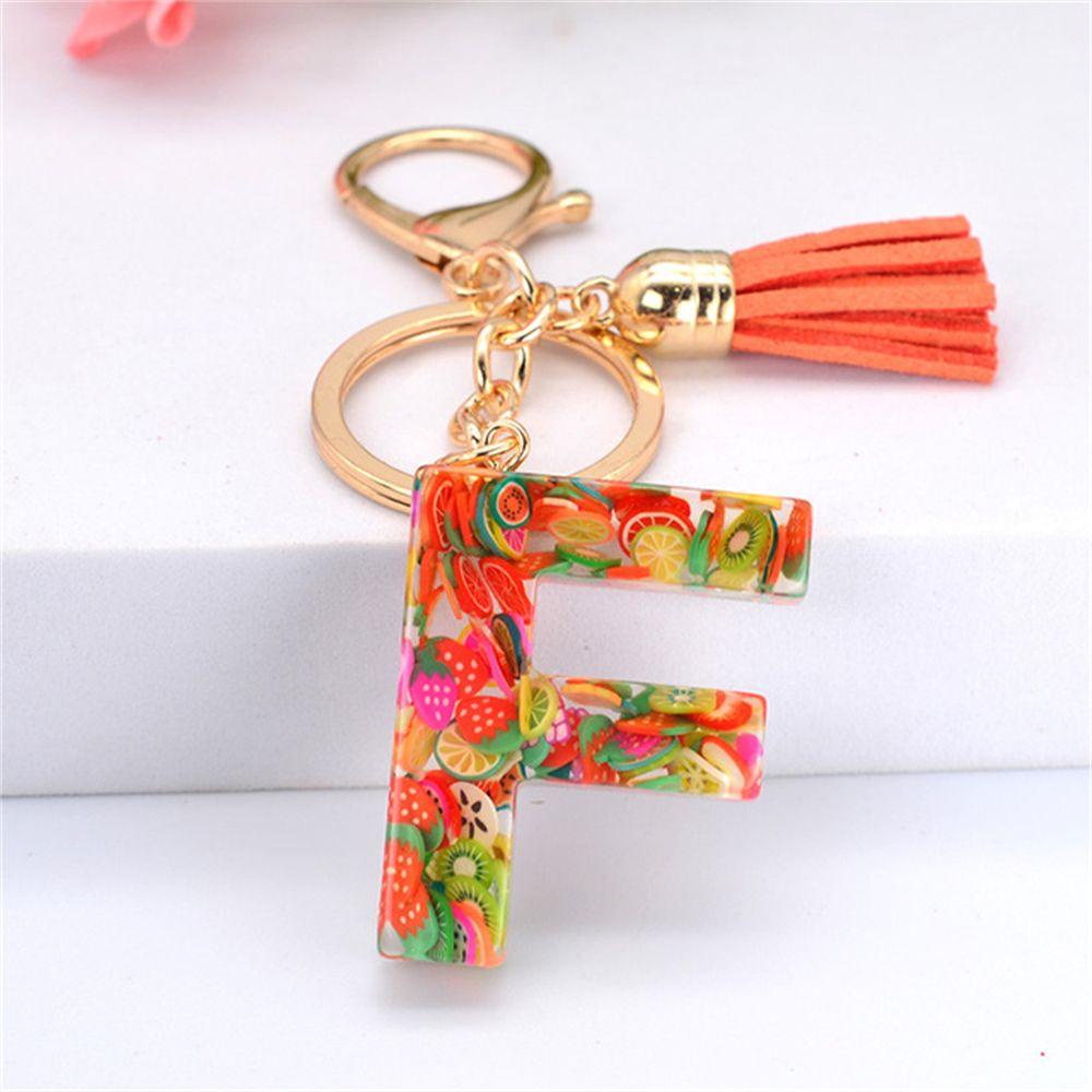 NEEDWAY 26huruf Gantungan Kunci 1PC Terang Irisan Buah Ornamen Tempat Kunci Perhiasan Rumbai Liontin Alfabet Key Chain