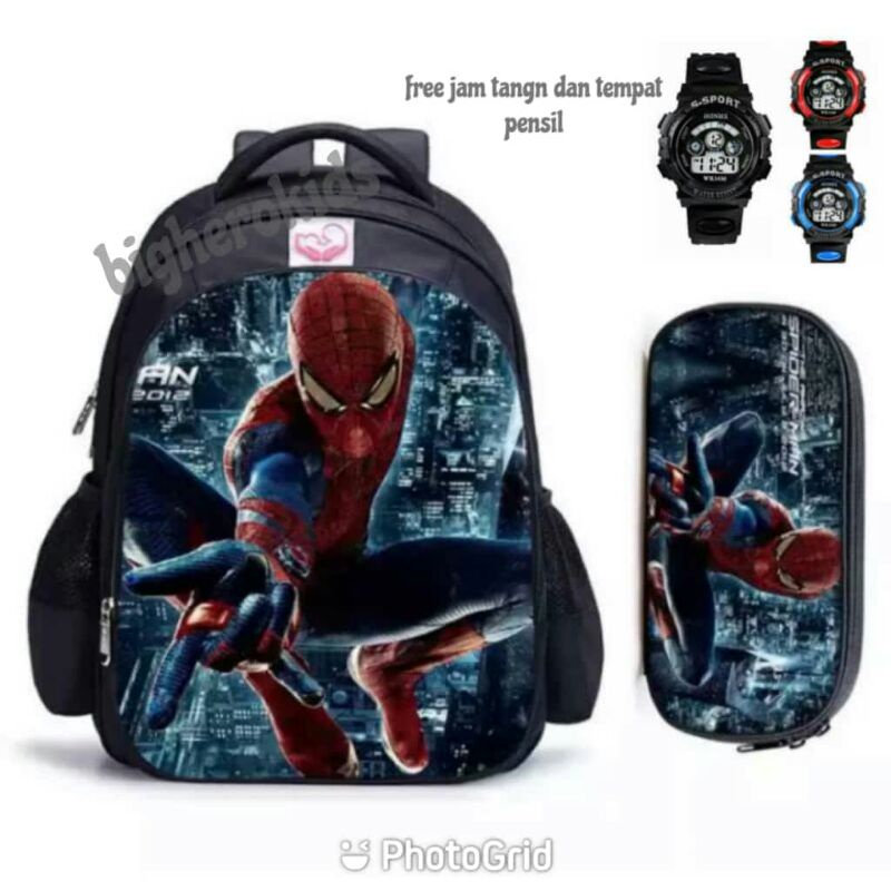 [COD] paket hemat 3in1tas ransel anak free jam tangan digital dan tempat pensil tas sekolah anak TK SD tas punggung jam tangan anak