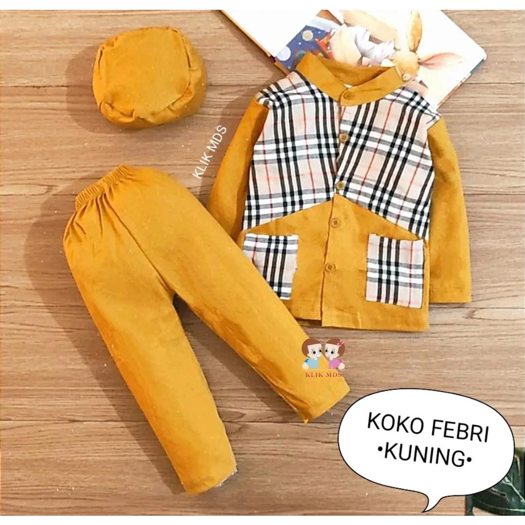 Baju Koko Anak Bayi Laki-Laki Usia 3 Bulan-2 Tahun Motif Koko Febri Free Peci