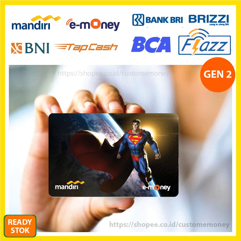 Emoney Superman Superhero 6 Etoll E-Money Mandiri Flazz GEN 2 BNI Tapcash BRI Brizzi - 1 SISI