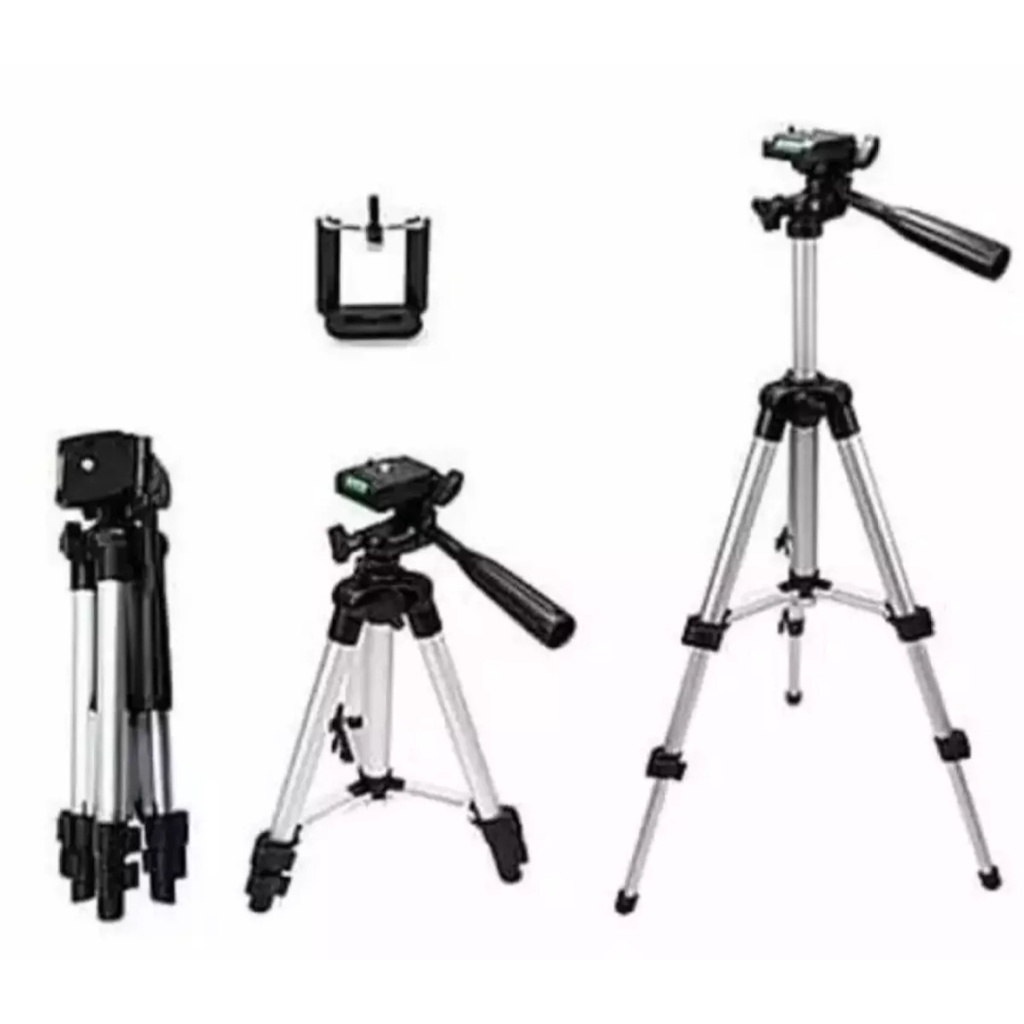 Tripod-Tongsis 3110 Lipat-Tripod 3110 Stainless With 3x Extend Leg-Suite Tripot For Smartphone, Camera, Handycam-Tripod HP Dan Kamera Universal +Free Holder U Dan Tas Tripod Dudukan Kamera-Tongsis 1Meter