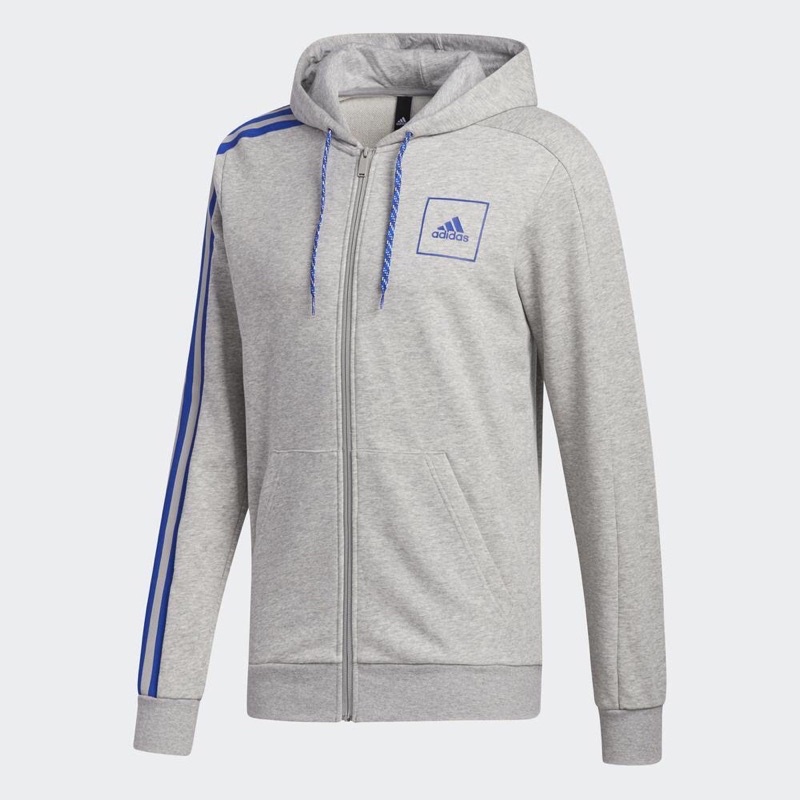 Adidas Men 3-Stripes Tape Full-Zip Hoodie Grey Blue Original