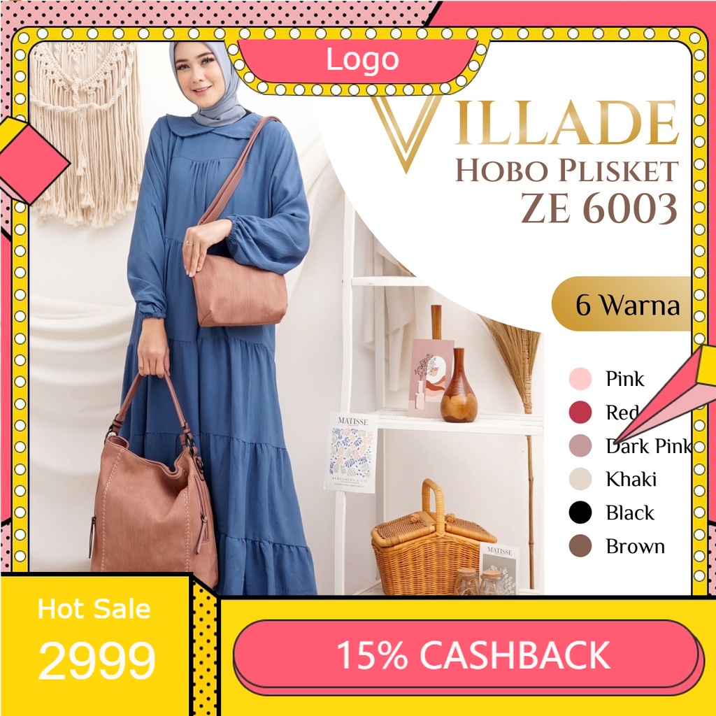 Tas Wanita Import Villade Hobo plisket 6003 Dark Pink | Tas Hobo | Tas Wanita Elegan