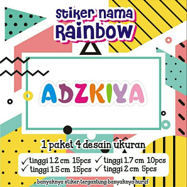 (BAYAR DITEMPAT) STIKER NAMA WARNA PELANGI ANTI AIR