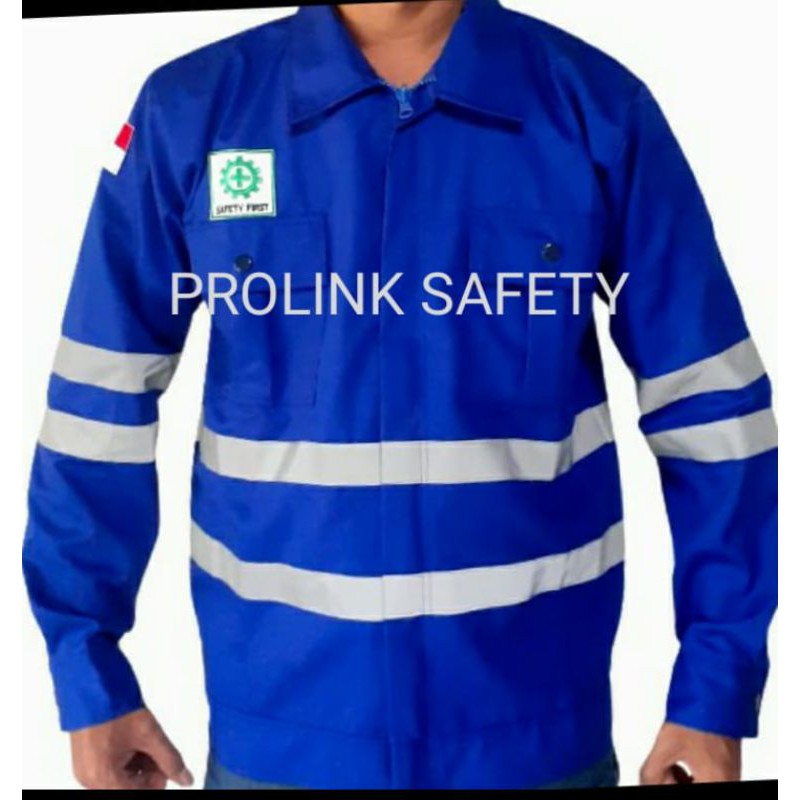 SERAGAM SAFETY BIRU DOBLE SCOTLIGHT FREE LOGO K3 BENDERA KAIN DRILL PREMIUM