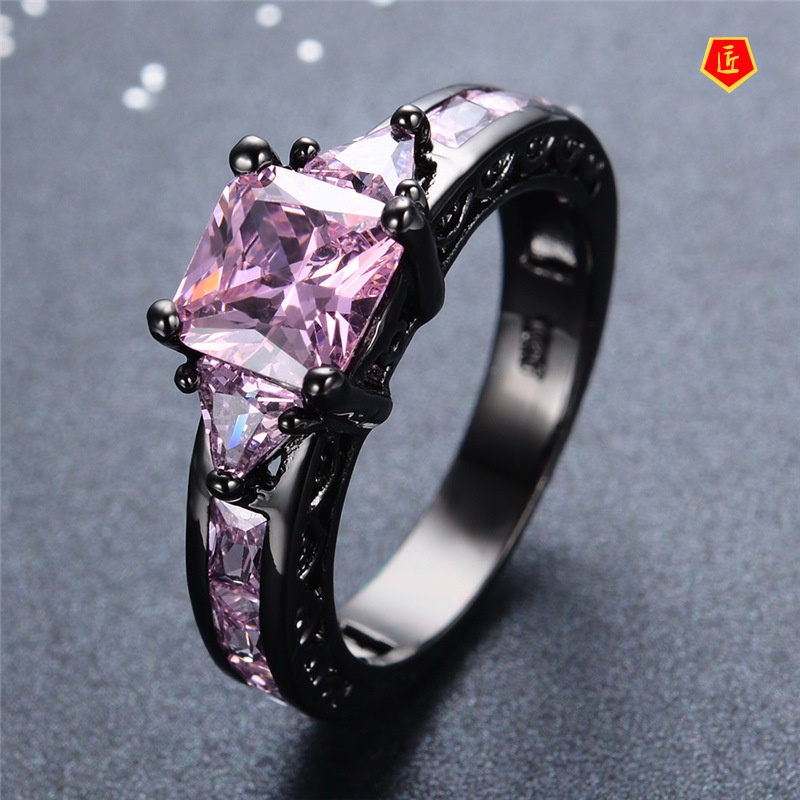 [Ready Stock]Creative Elegant Women's Gem Black Ring Fashion