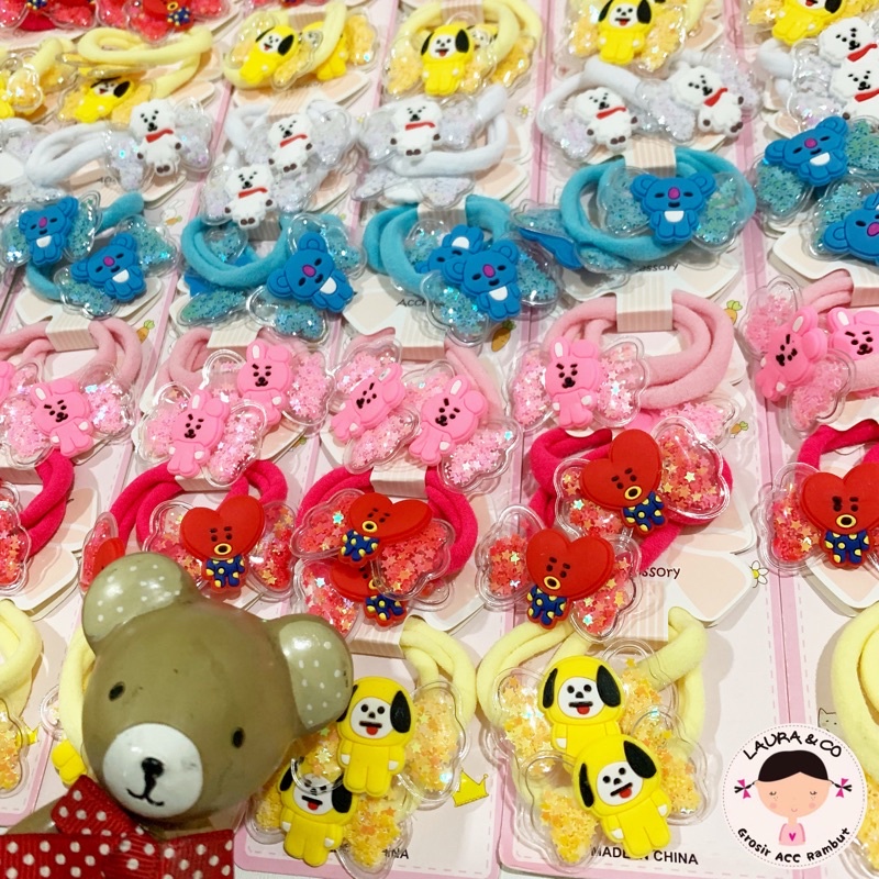 Ikat kuncir rambut BTS BT21 isi 10pasang Kpop Grosir lusinan-Silicon Balon (8psg)