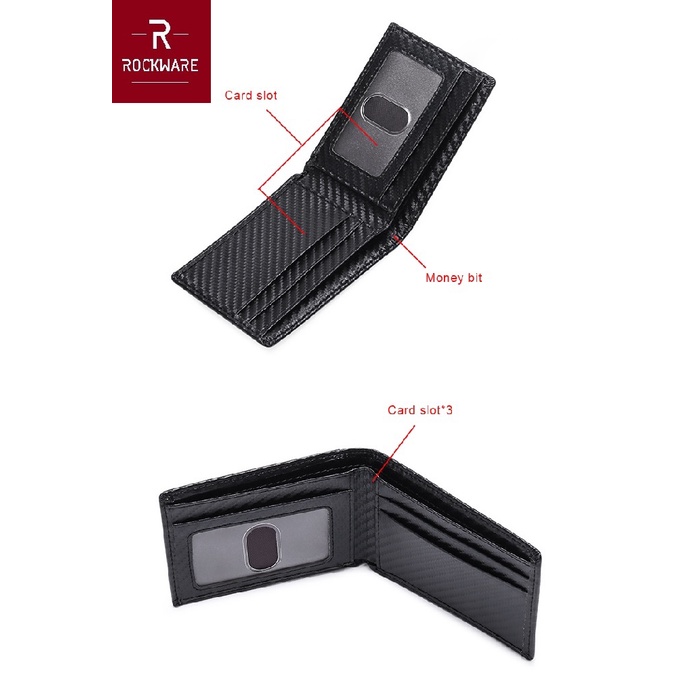 ROCKWARE Dompet Pria Bifold Carbon Fiber Wallet RFID Blocking