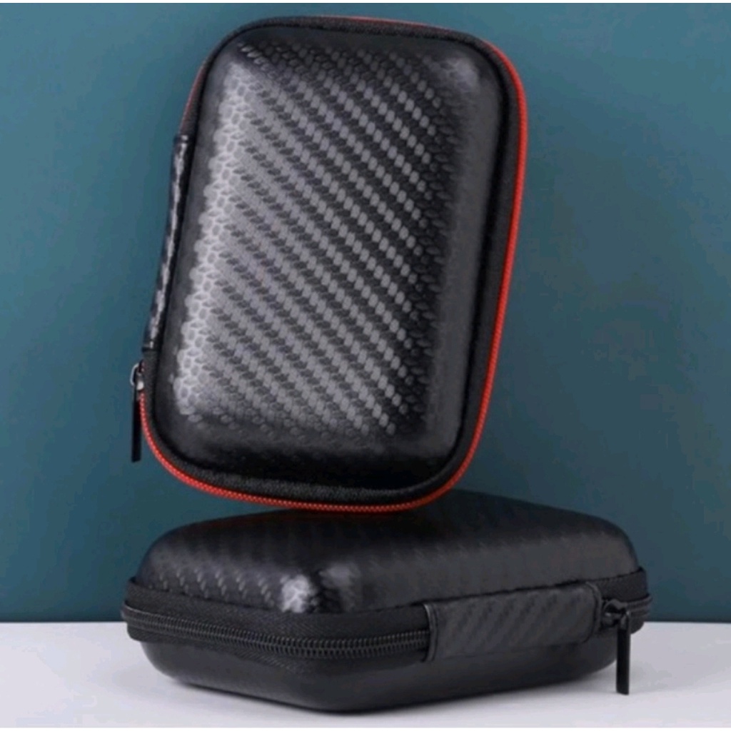 Pouch Dompet Carbon Tempat Earphone Kabel Koin Tws Charger Kunci Organizer