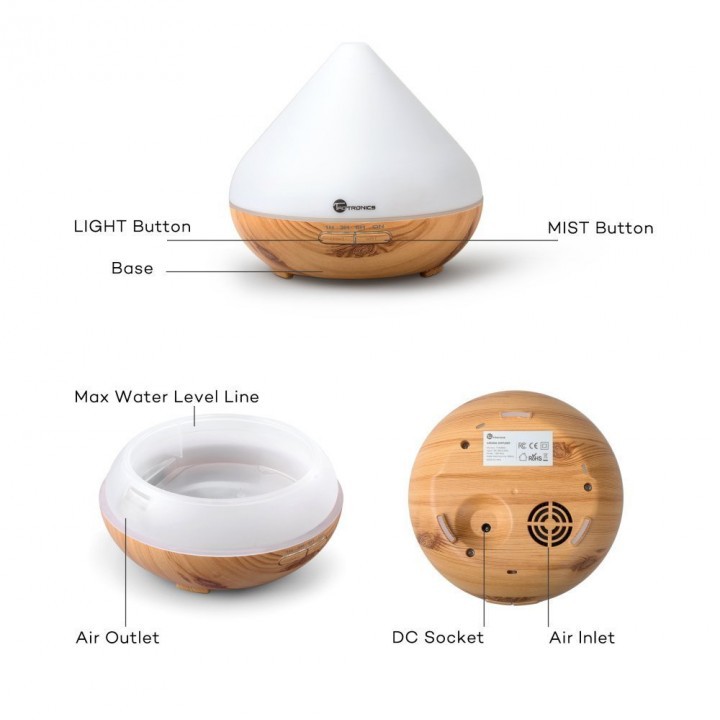 H30 Ultasonic Humidifier Aroma Diffuser 7 Color LED 300ml Brown