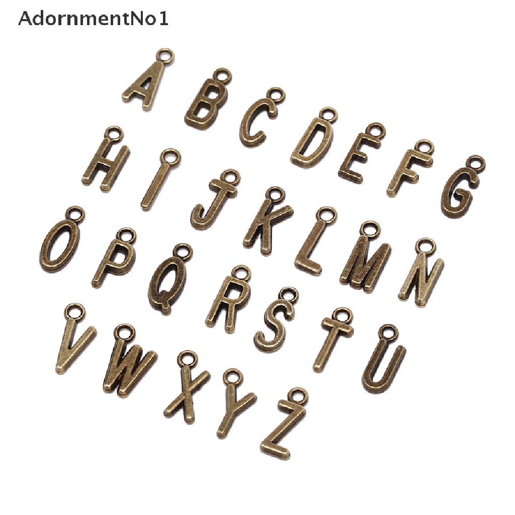 (AdornmentNo1) 26pcs Liontin Huruf A-Z Warna Silver / Gold Untuk DIY Perhiasan Charms