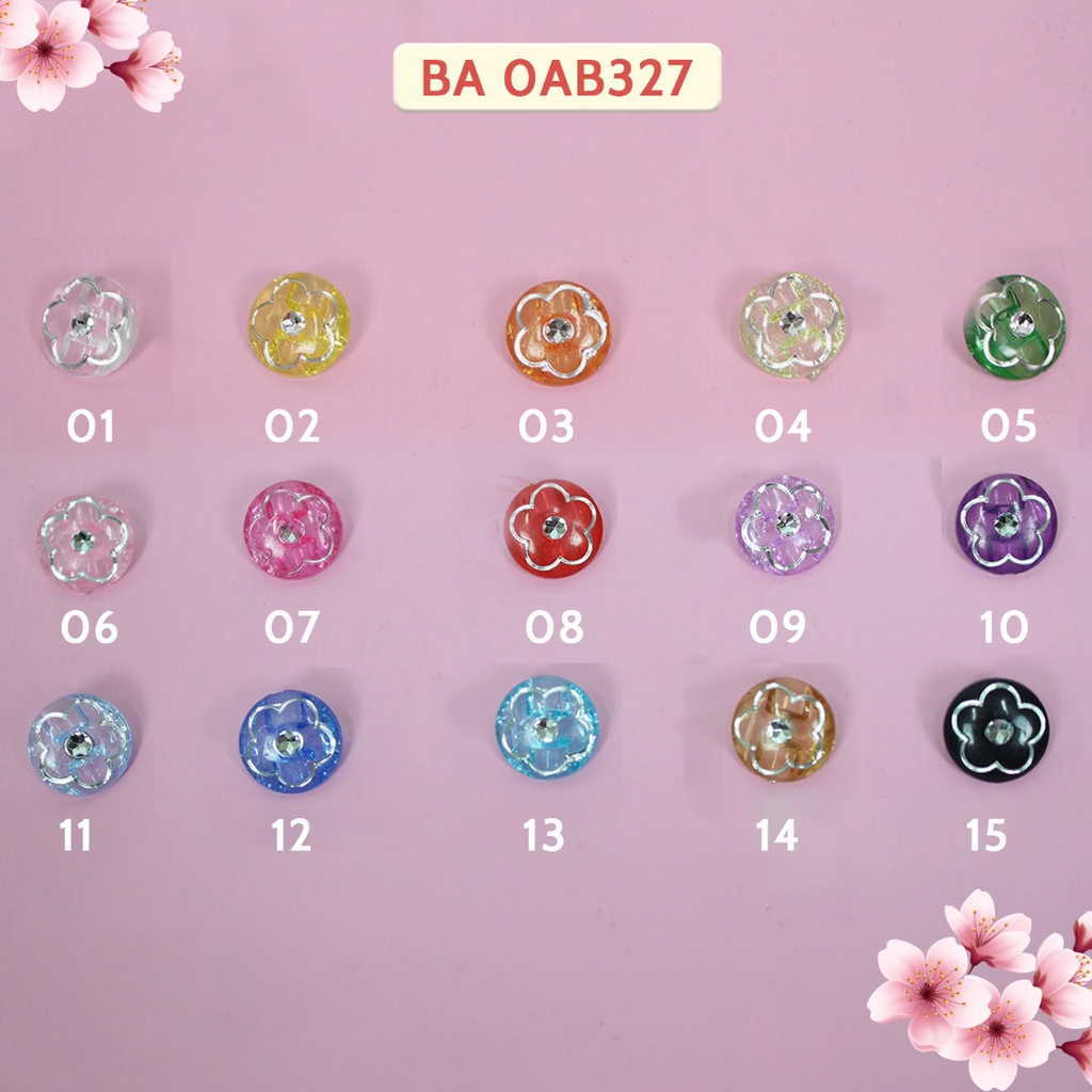 Kancing Akrilik Motif Bunga Silver Permata 12mm