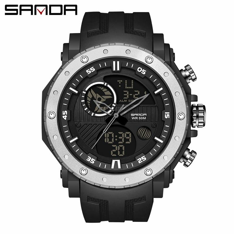 JAM TANGAN SANDA 6012 Jam Tangan Pria Digital Analog Tali Rubber Chronograph Anti Air