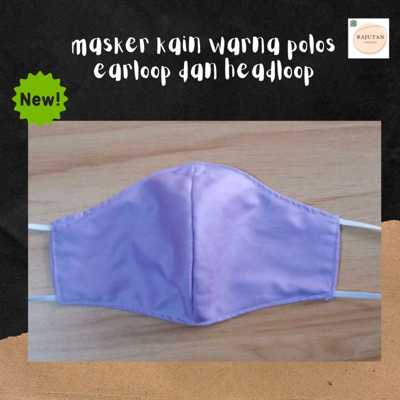 masker kain polos berwarna unisex murah tebal earloop hijab karet lilac ungu muda
