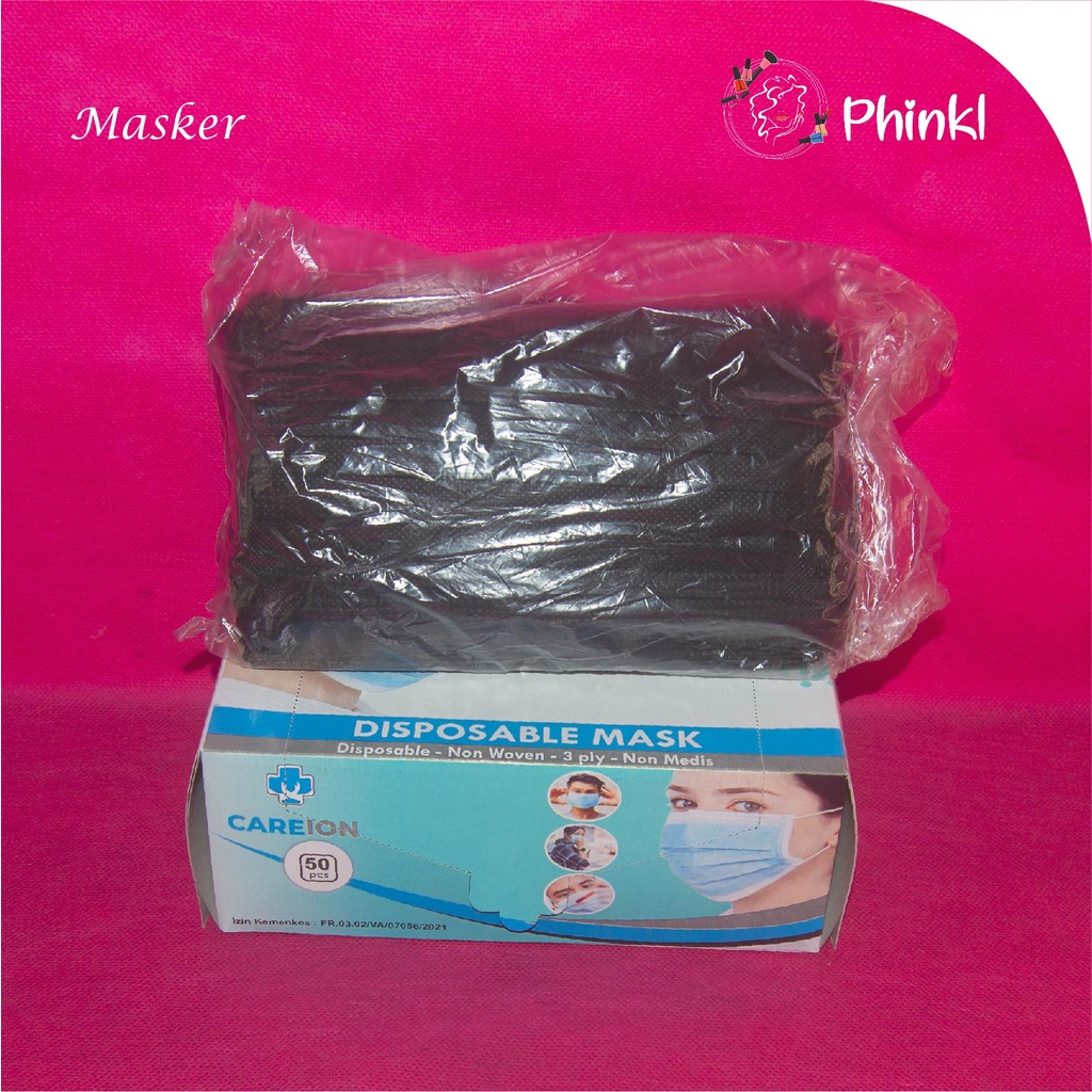 `ღ´ PHINKL `ღ´ Masker penutup mulut  3 Ply Hitam harga per box isi 50 medis anti virus kuman