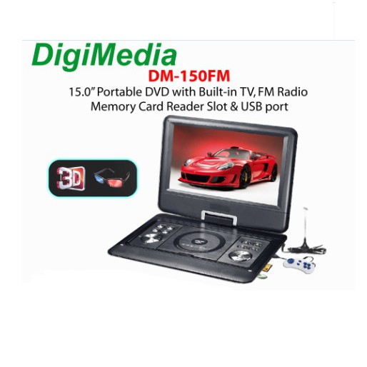 COD DigiMedia Digi Media DM-150FM 15.0" Portable DVD VCD CD MP3 MP4 USB TV FM Radio Memory Card Game