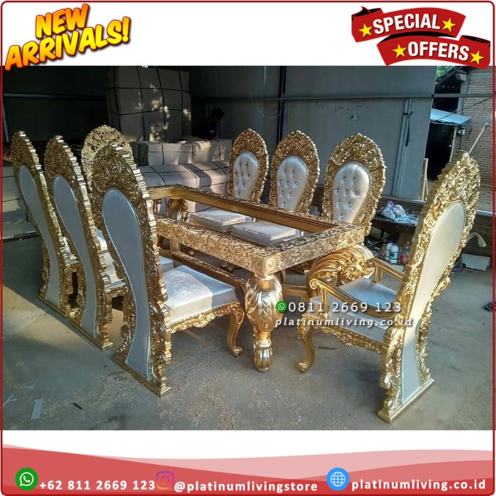 Meja Makan Mewah Ukiran Jepara 8 Kursi, Meja Makan Ukir Jepara Mewah Paltinumliving Furniture