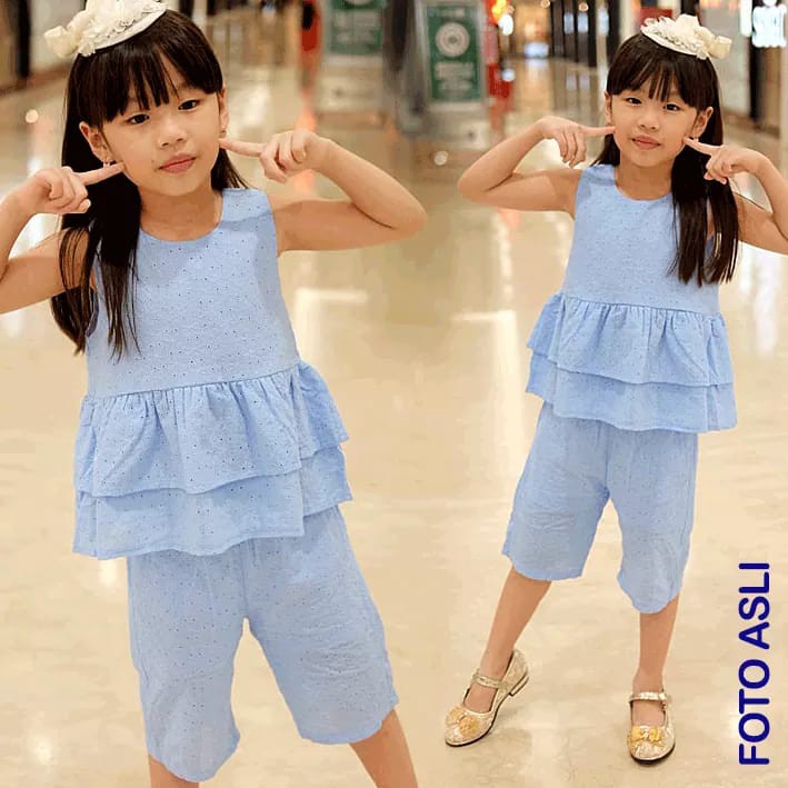 Setelan Celana Anak Perempuan Layer Flower Blue