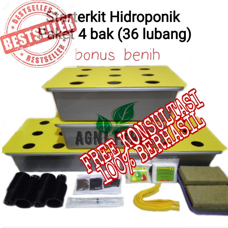 HIDROPONIK SET STARTER KIT PEMULA LENGKAP 4 BAK 36 LUBANG SIAP PAKAI DENGAN PANDUAN