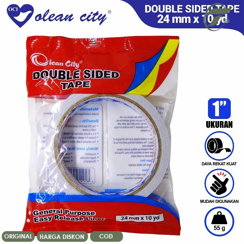

DOUBLE TAPE SIDED 1" PUTIH (24MMX10YD) OLEAN CITY