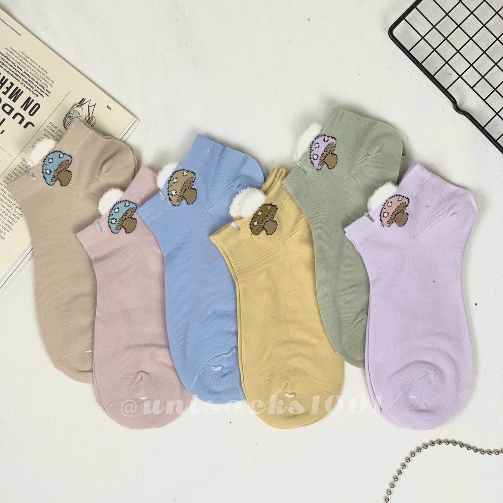 Import Kaos kaki pendek cewe wanita motif lucu 3D karakter pendek woman socks ankle sock tebal bermotif kualitas premium-JAMUR A