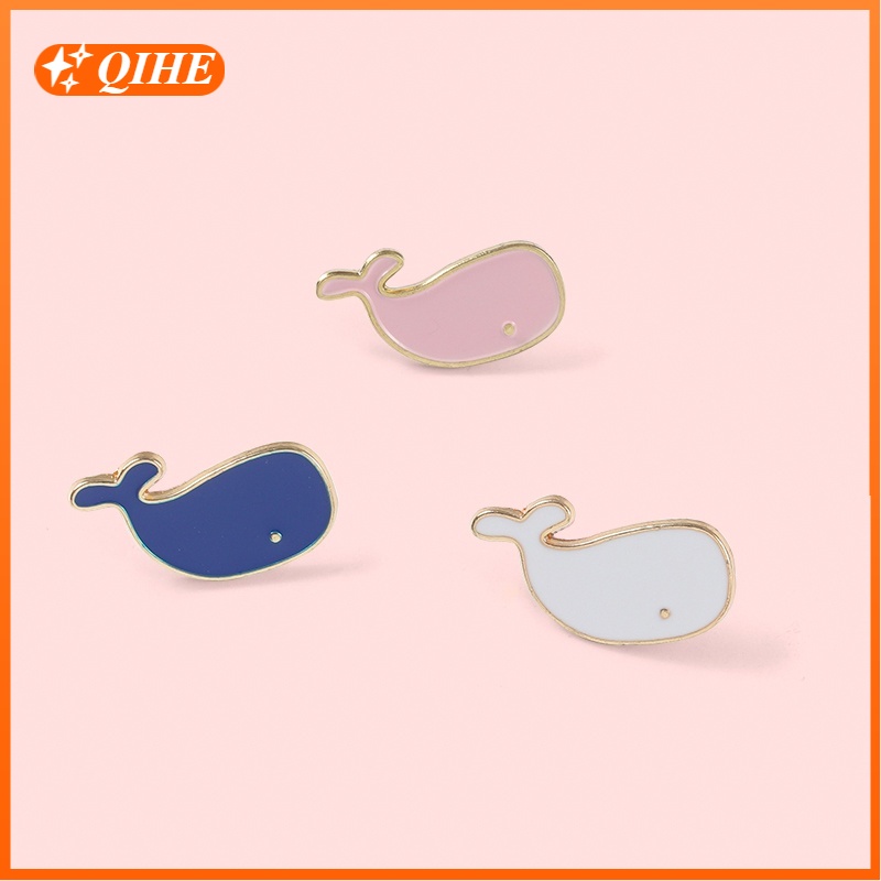 Bros Pin Enamel Desain Kartun Whale Marine Life 3 Warna Untuk Hadiah