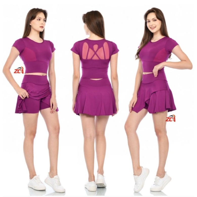 Setelan Rok Senam aerobik wanita Gym terbaru viral-Magenta