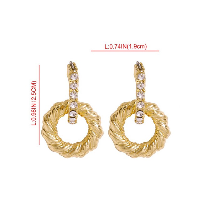 LRC Anting Tusuk Fashion Gold Alloy Circle Chain Stud Earrings F99707