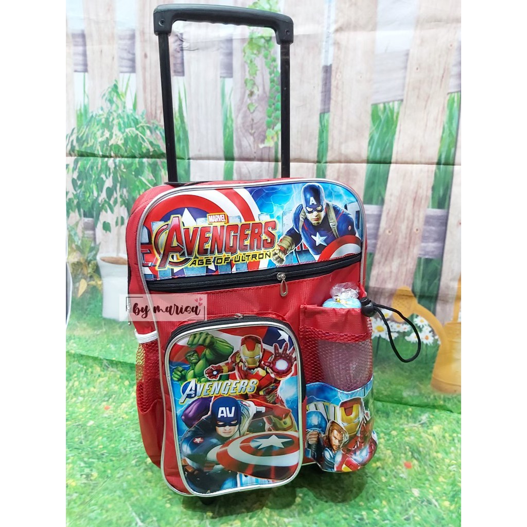 Tas Ransel Troli Avengers Anak Laki Laki Paud TK Dan SD Free Botol