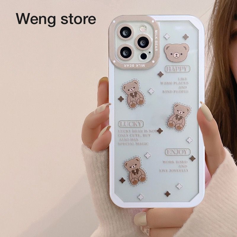 Case Lens Milk Bear For Oppo A5S A12 A3S A15 A16 A16K A53 A16E A54 A55 A96 A76 A95 A74 A9 2020 A17 A57 A1K Realme C30 C31 C35 C11 2021