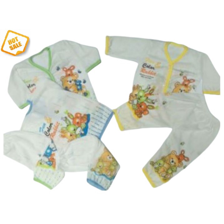 6 pc setelan baju bayi lengan panjang dan celana panjang new born sablon