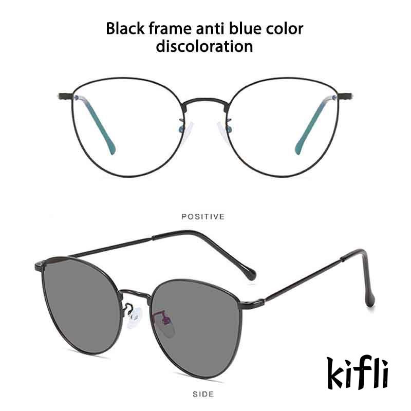 Kacamata Anti blue Light,Berubah Warna,Bingkai Metal,Gaya Retro,Untuk Unisex