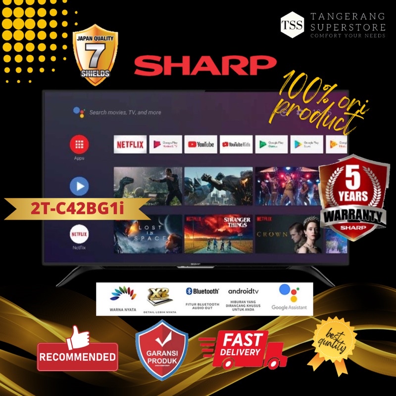 TV Sharp LED 42 Inch AQUOS Android TV 2TC42BG1i 2T-C42BG1I FHD AZAN REMINDER