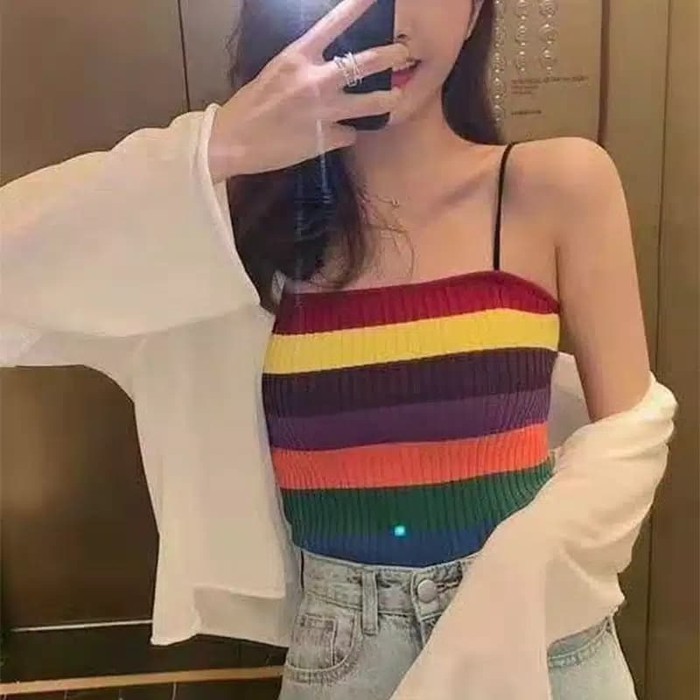 TBI Tank Top Rajut Colorfull Sexy Crop Top Jennie Blackpink Streetweat