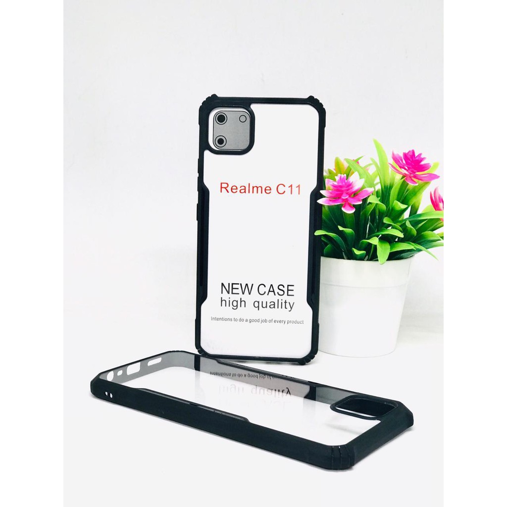 Fashion macaron BLACK four-corner anti-fall soft edge hard case REALME 7I/C17/7/NARZO 20 PRO/7PRO