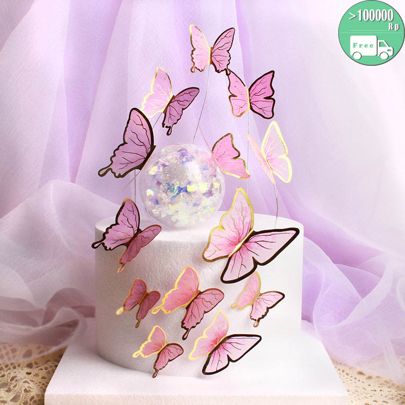 Premium Butterfly Cake topper kupu emas rose gold putih pink alas adonan spuit topper bola gold luster dust edible kuas nastar fondant 1M 2D 4b 195 6b lilin angka cetakan silikon hello kitty gold flakes acrylic lebaran hari raya