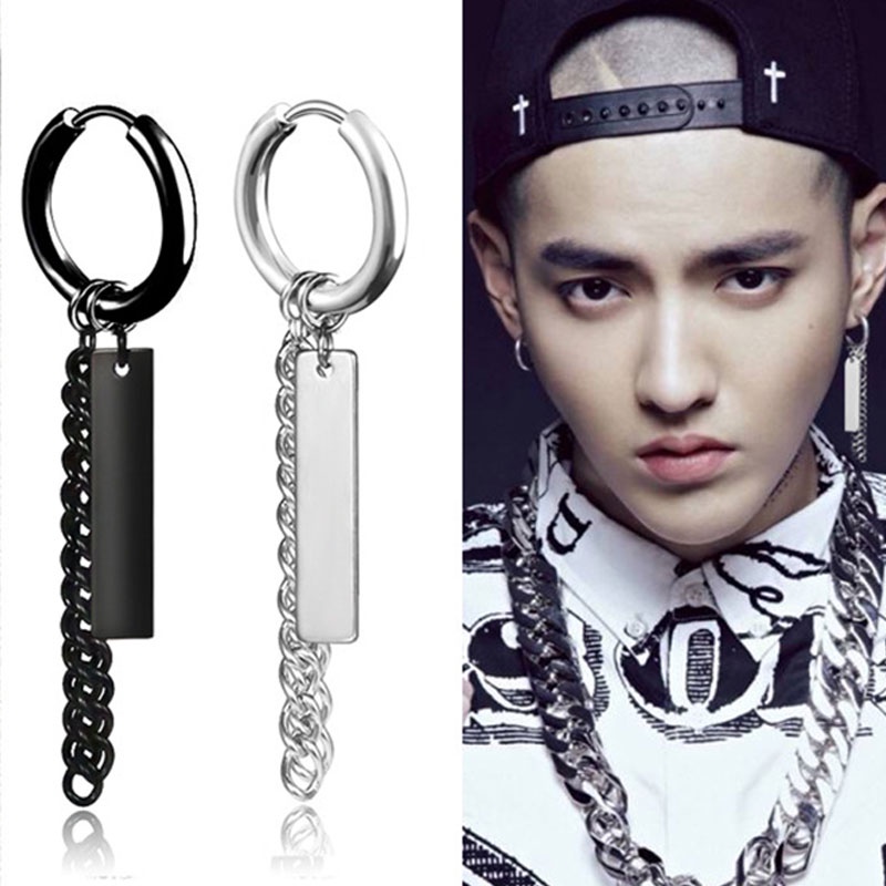 Geometris Rantai Telinga Hoop Anting-Anting Korea Hip Hop Punk Perhiasan Pria Wanita Pesona Anting Fashion Aksesoris
