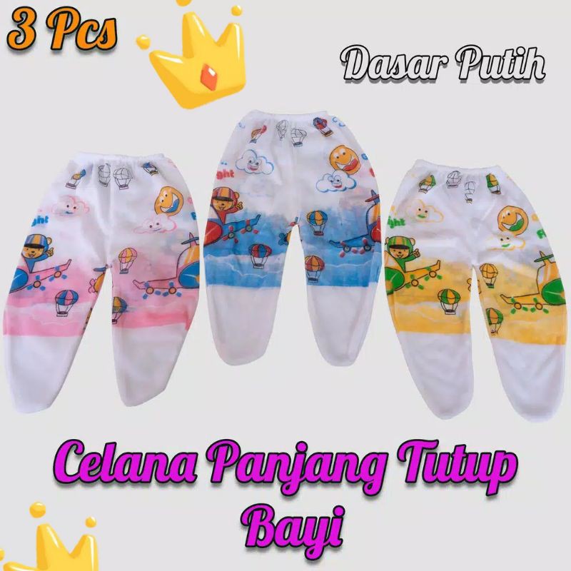 3Pcs Celana Panjang Buntu Warna Putih bayi Tutup Newborn katun TC