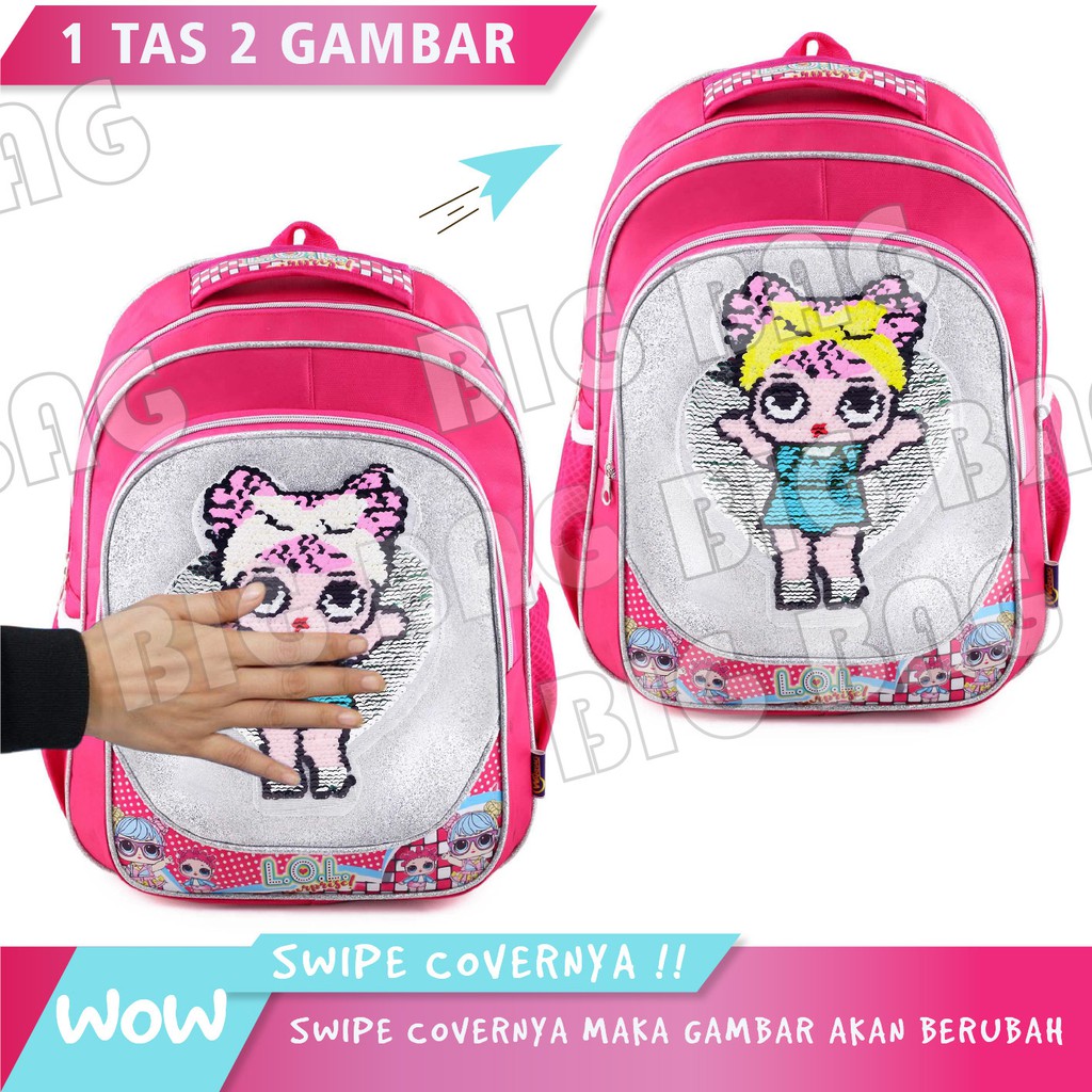 Tas Ransel Anak Perempuan Karakter Lol Surprise GLITTER-Tas Ransel Model Usap/Swipe Glitter+LUNCHBOX