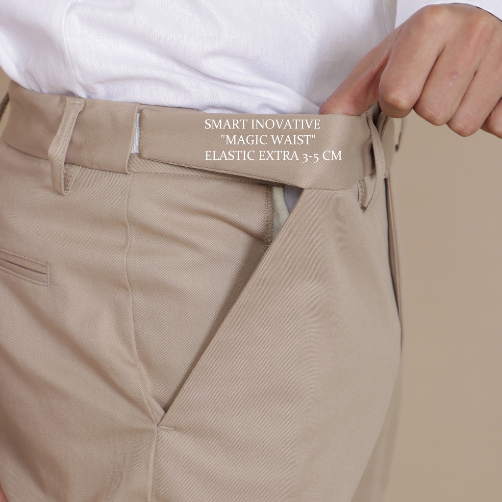 BlueButton Smart Chino Ankle Pants Formal Slim Fit Stretch Magic Waist Celana Panjang Chino - Khaki