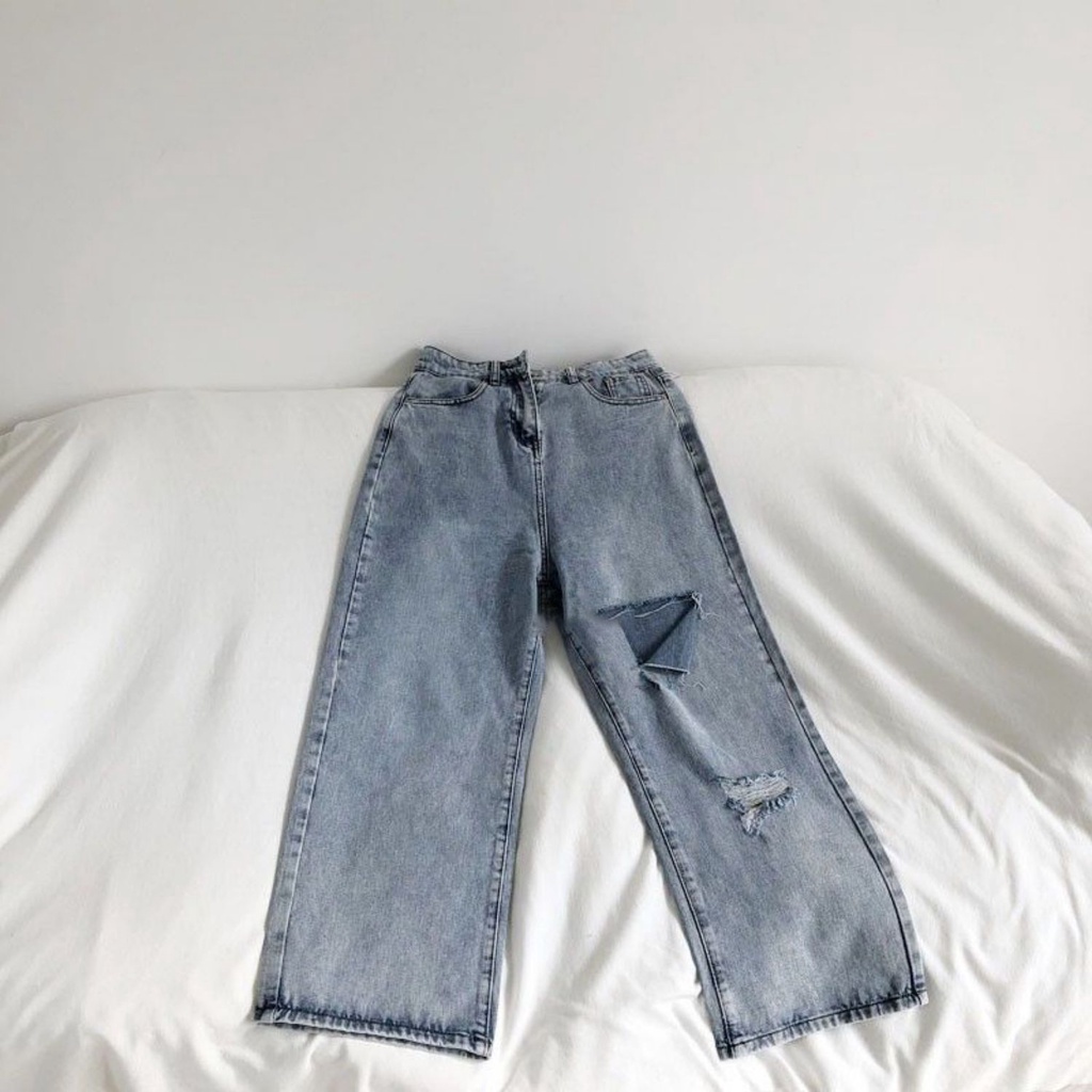 (Ukuran Jumbo) JEANS IMPORT HIGHWAIST RIPPED HW CULLOTE KULOT BAGGY WANITA CEWEK CELANA PANTS