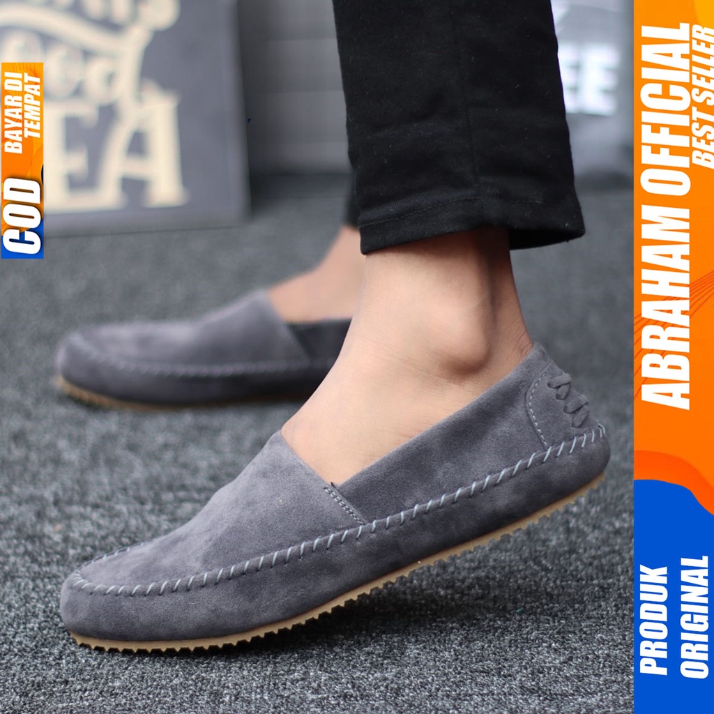 Sepatu Slip On Santai Casual Slop Antislip Hitam Kerja Pria Abraham Siena