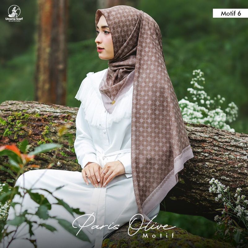 Hijab Segi Empat Paris Olive Motif Jilbab Kerudung Paris Olive Motif 110x110 Lasercut - Umama Scarf