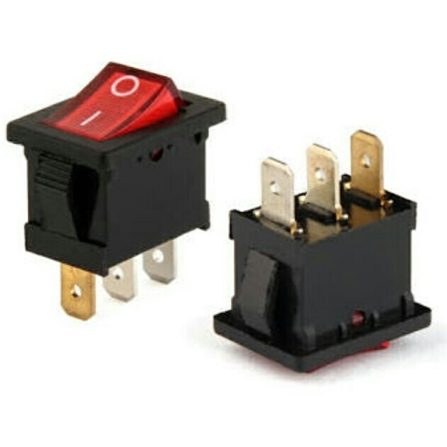 ROCKER SWITCH SAKLAR POWER KCD 20X15MM 250V/6A 125V/10A AC SPST 3 PIN DENGAN LAMPU