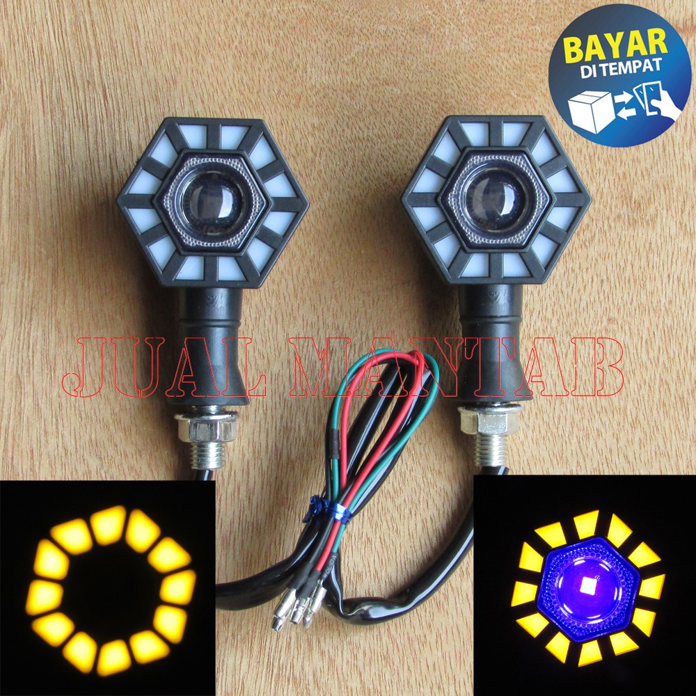 Lampu Sein Motor LED l Variasi Aksesoris Sen Mini Model Matahari Cahaya Berjalan Arus DC LED 12V Universal Murah