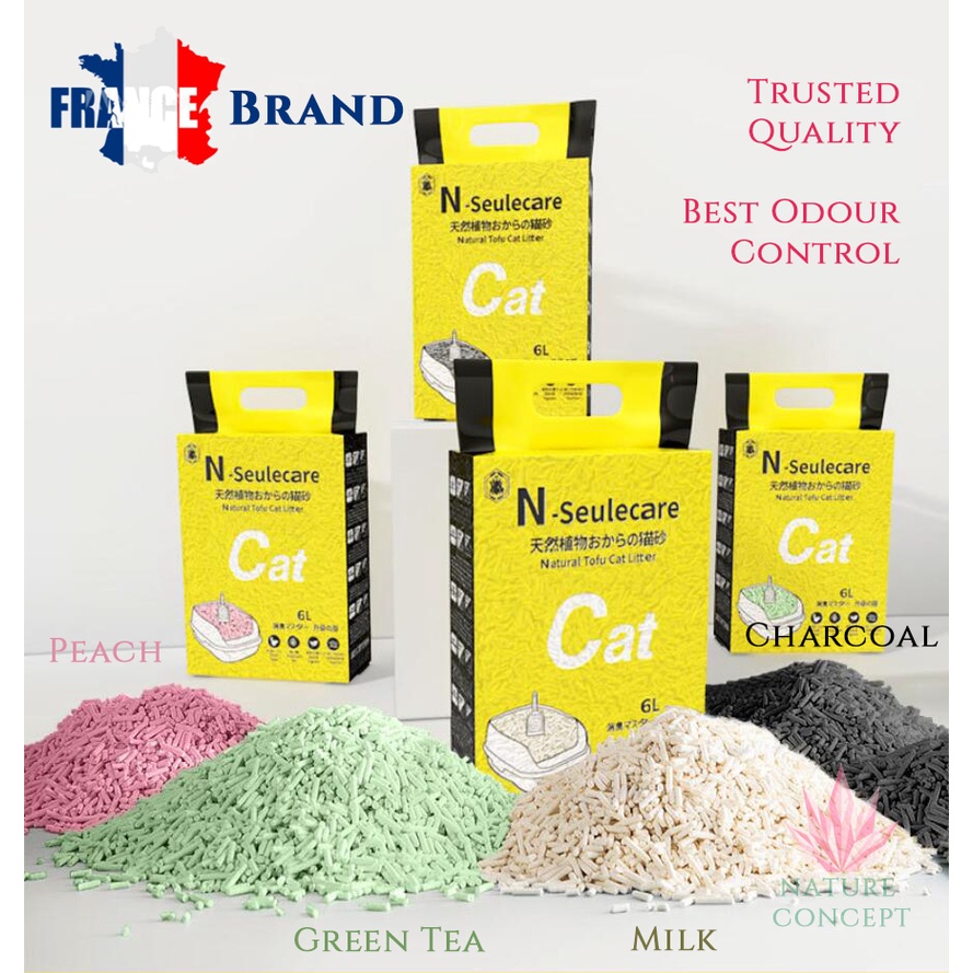 France N-Seulecare Cat Litter Premium Grade 6L Natural Tofu Cat Litter Flushable Cat Litter (Import) * Super Clumping * Pasir Kucing