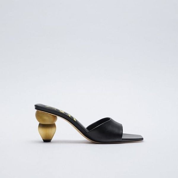 Zara Raised Metallic Heel Mules Sandal High Heels 0035117