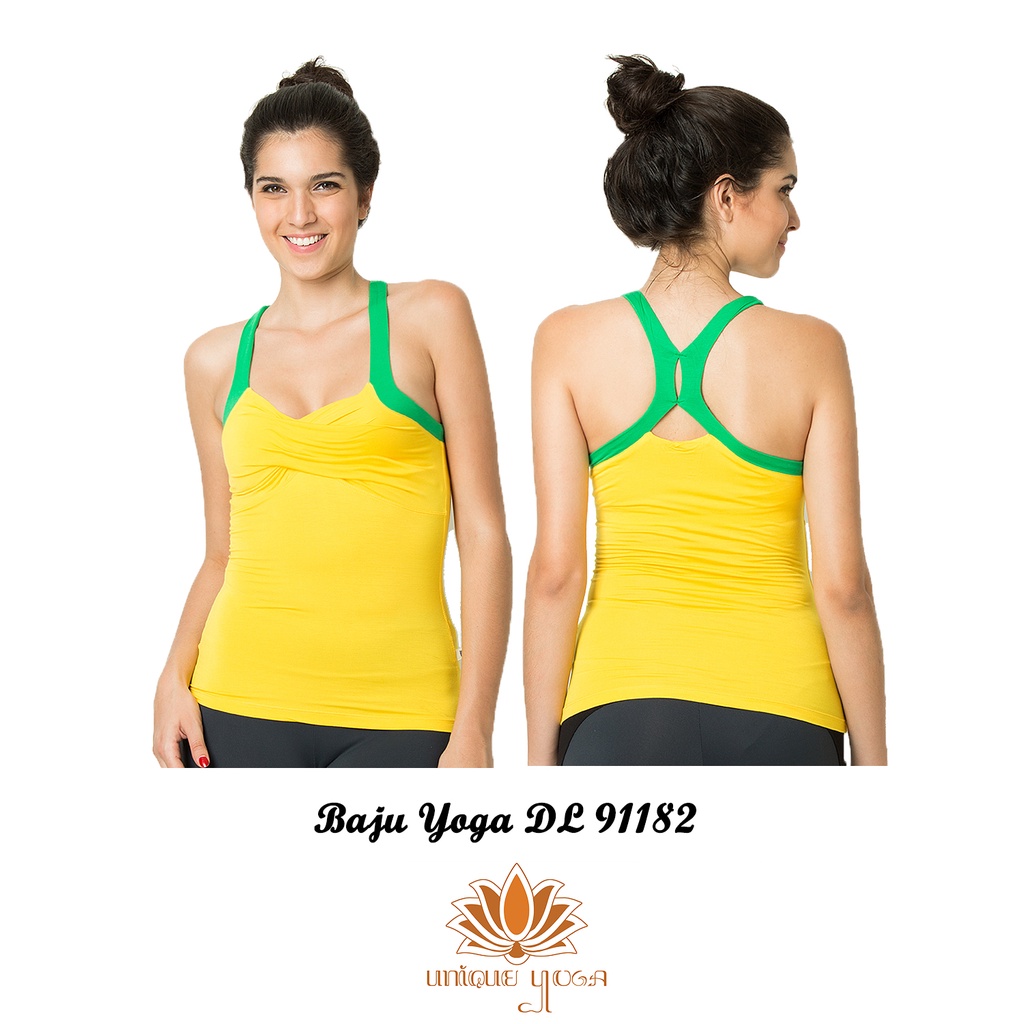 Baju Yoga Kuning List Hijau / Baju Senam Yoga / Baju Olahraga Yoga / Baju Yoga Zumba DL 91182 / Baju