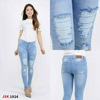  Celana  Panjang Ripped Skinny Jeans Wanita Sobek  Lapis  